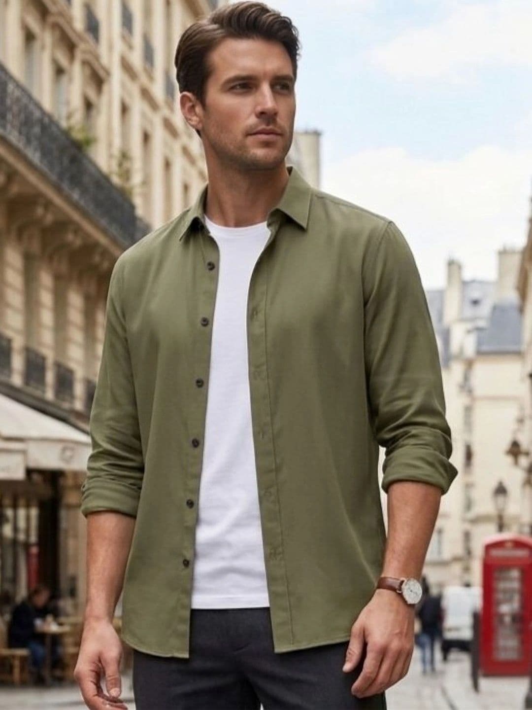 Lolark Men Regular Fit Spread Collar Long Sleeves Cotton Casual Shirt - view 1