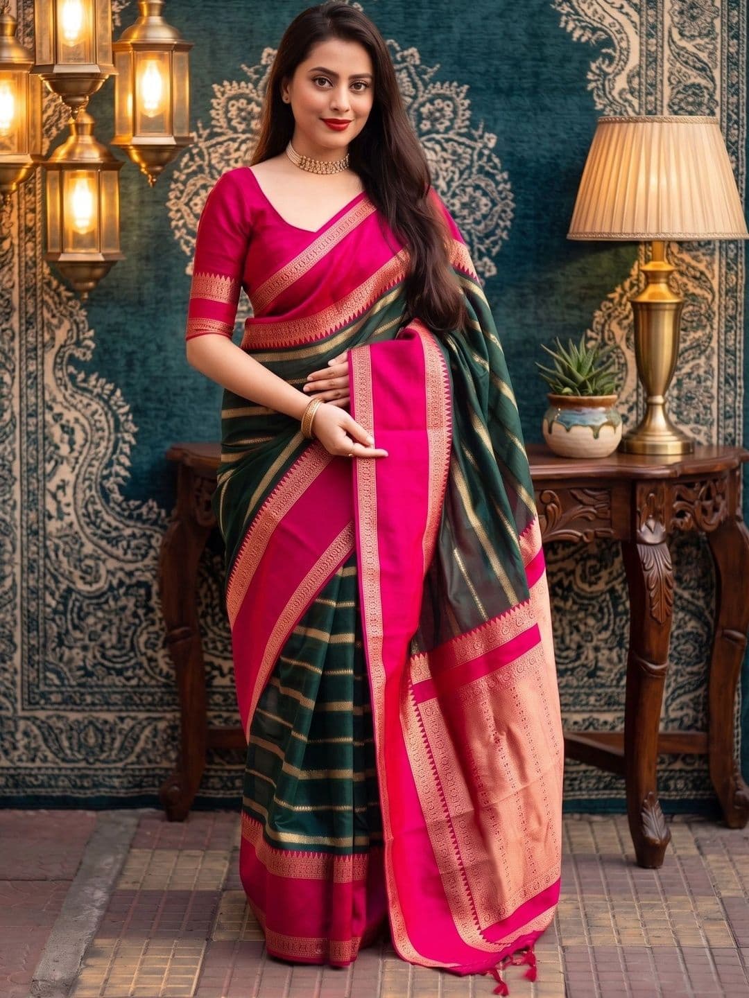 FASHIONIZO Women Striped Zari Art Silk Banarasi Saree - view 1