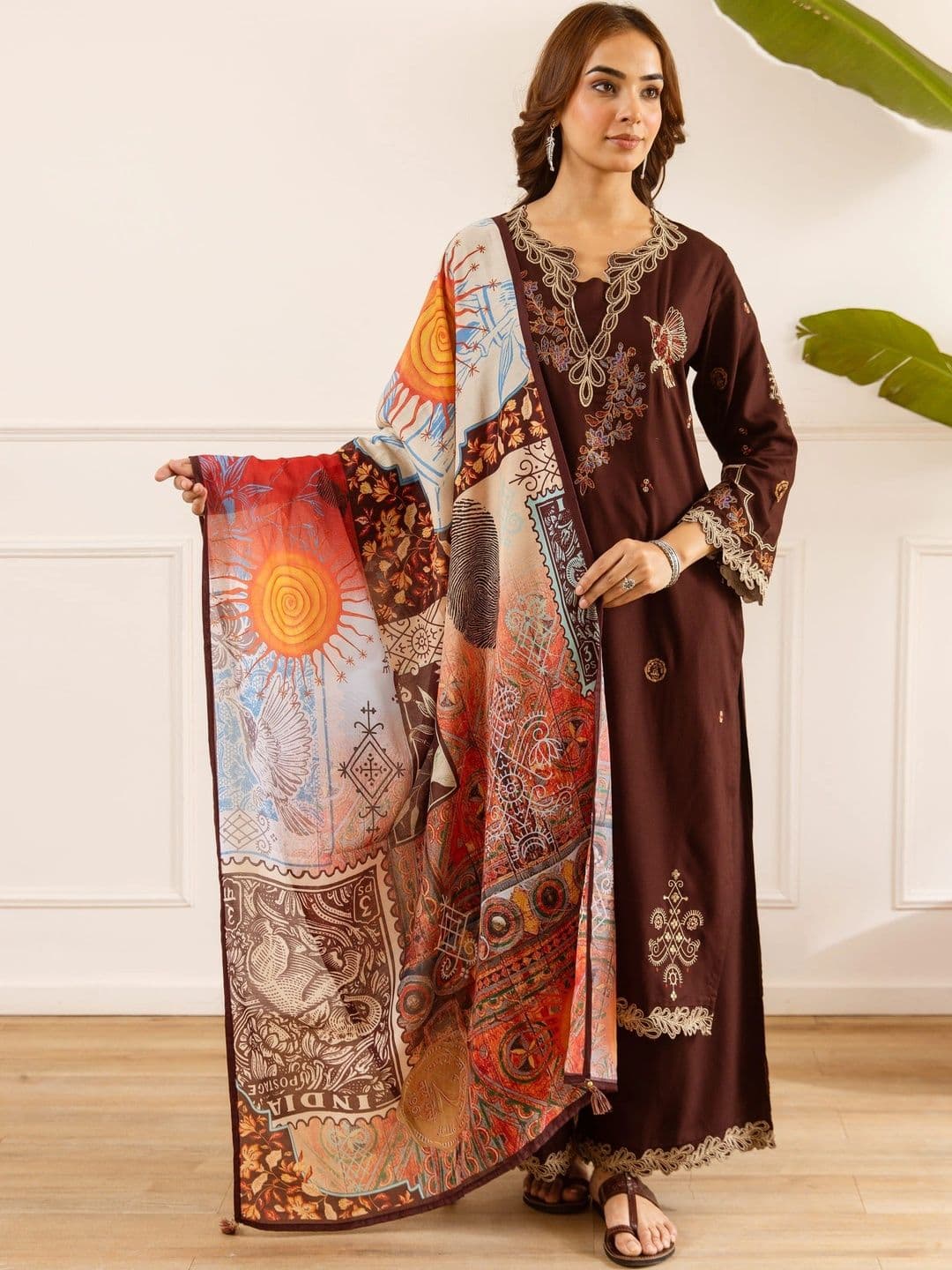 Nehamta Women Ethnic Motifs Embroidered Regular Thread Work Kurta with Palazzos & With Dupatta - view 1