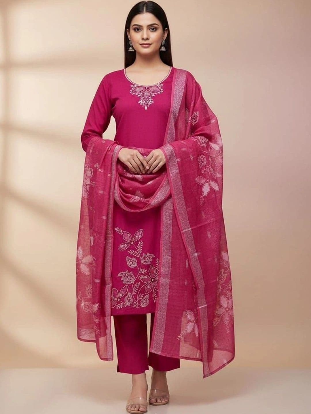 STH Women Ethnic Motifs Embroidered Regular Thread Work Kurta with Trousers & With Dupatta - view 1
