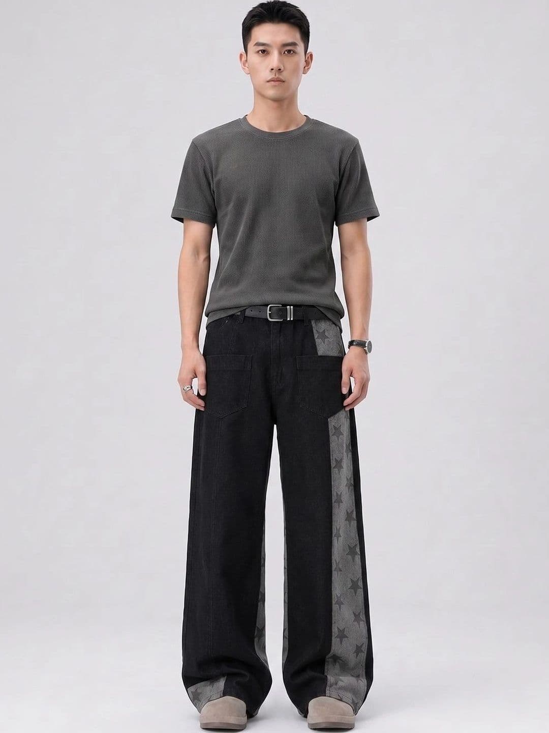 StyleCast x Revolte Men Wide Leg Mid-Rise Heavy Fade Jeans - view 1