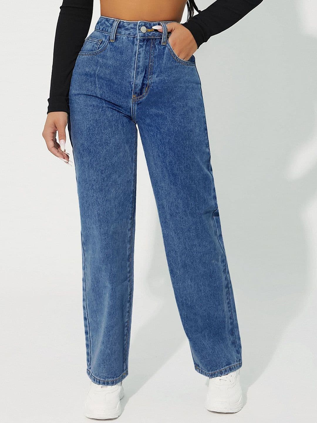 DressBerry Women Comfort Straight Fit High-Rise Light Fade Acid Wash Stretchable Jeans - view 1