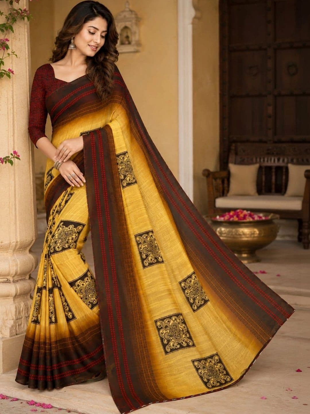 Leelavati Women Abstract Printed Pure Georgette Saree - view 1