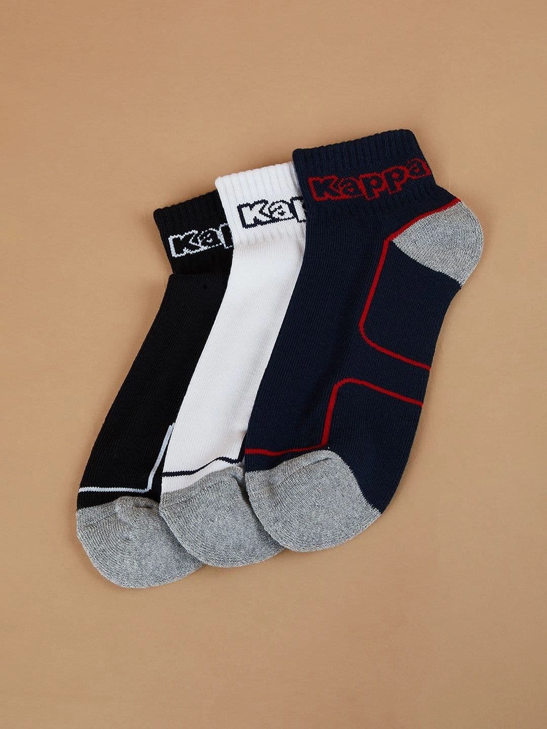 Kappa Men Pack of 3 Cotton Blend Colourblocked Ankle Length Socks - view 1