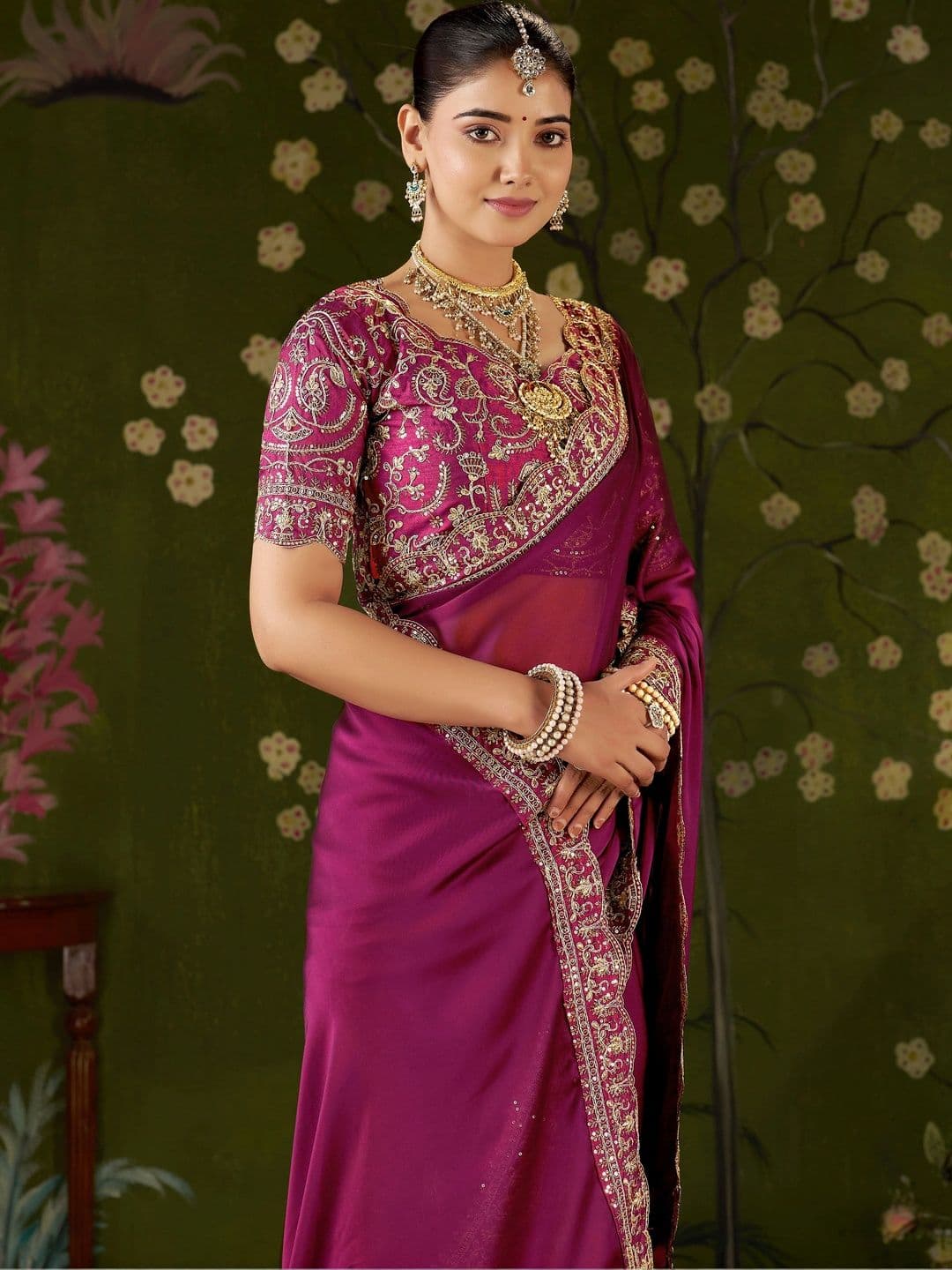 GRUHNAREE Floral Embroidered Silk Saree - view 1