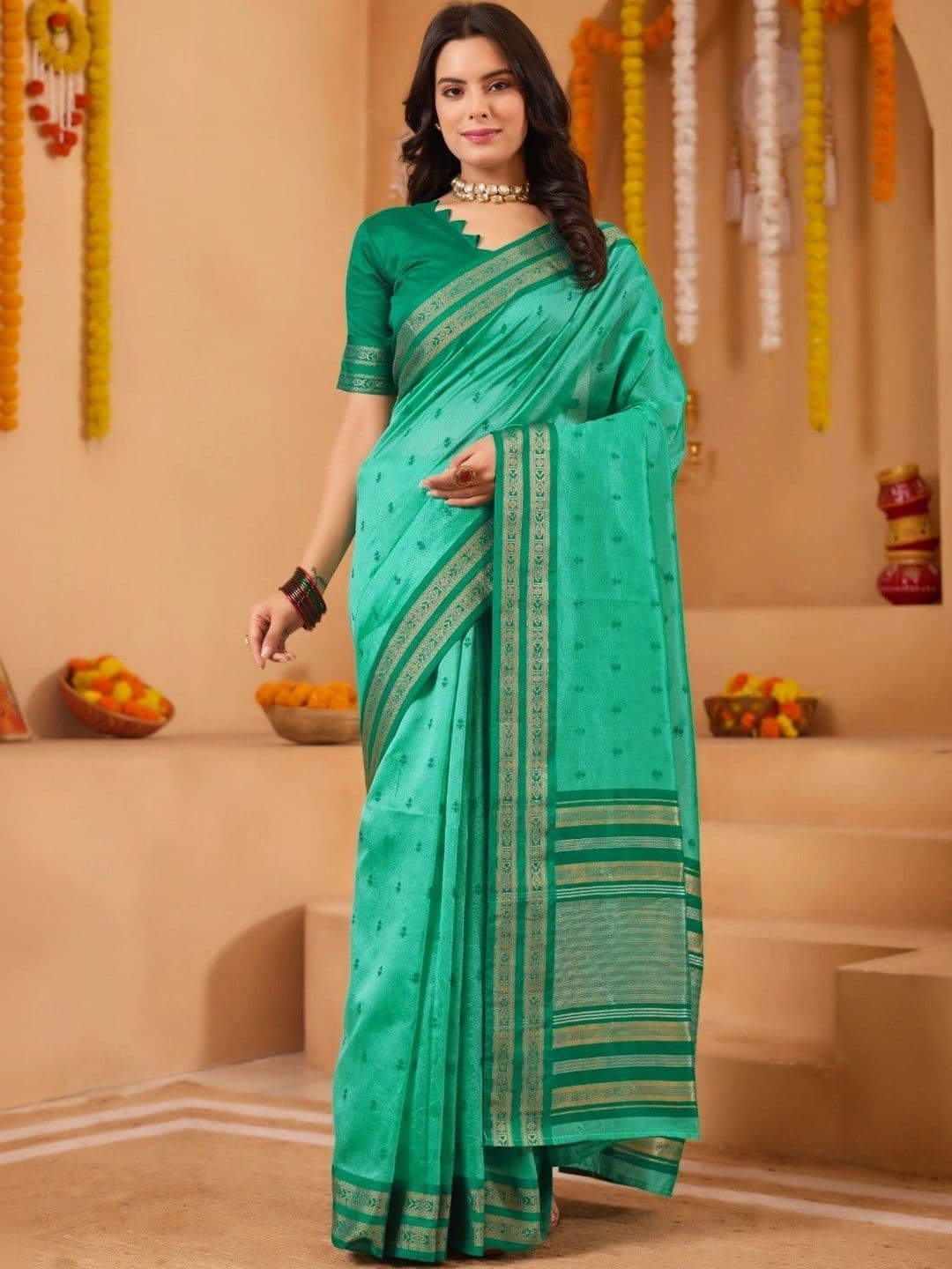 Sangria Woven Design Zari Silk Blend Half and Half Gadwal Saree - view 1