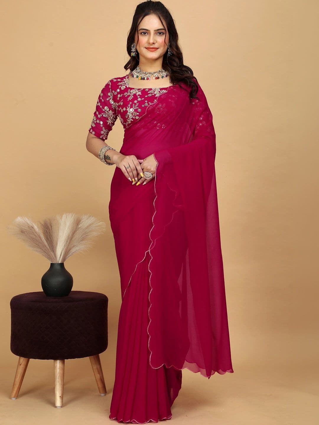 Panzora Embroidered Poly Georgette Designer Saree - view 1