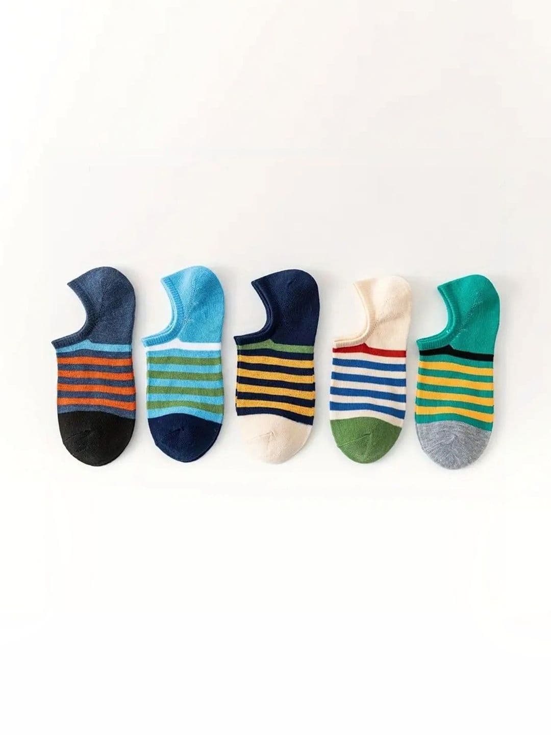 Moda Rapido Men Pack of 5 Cotton Blend Striped Shoe Liners Socks - view 1