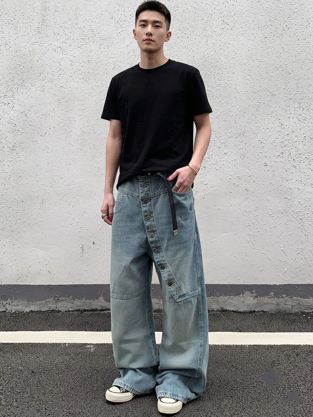 StyleCast x Revolte Men Wide Leg Mid-Rise Light Fade Jeans - view 1