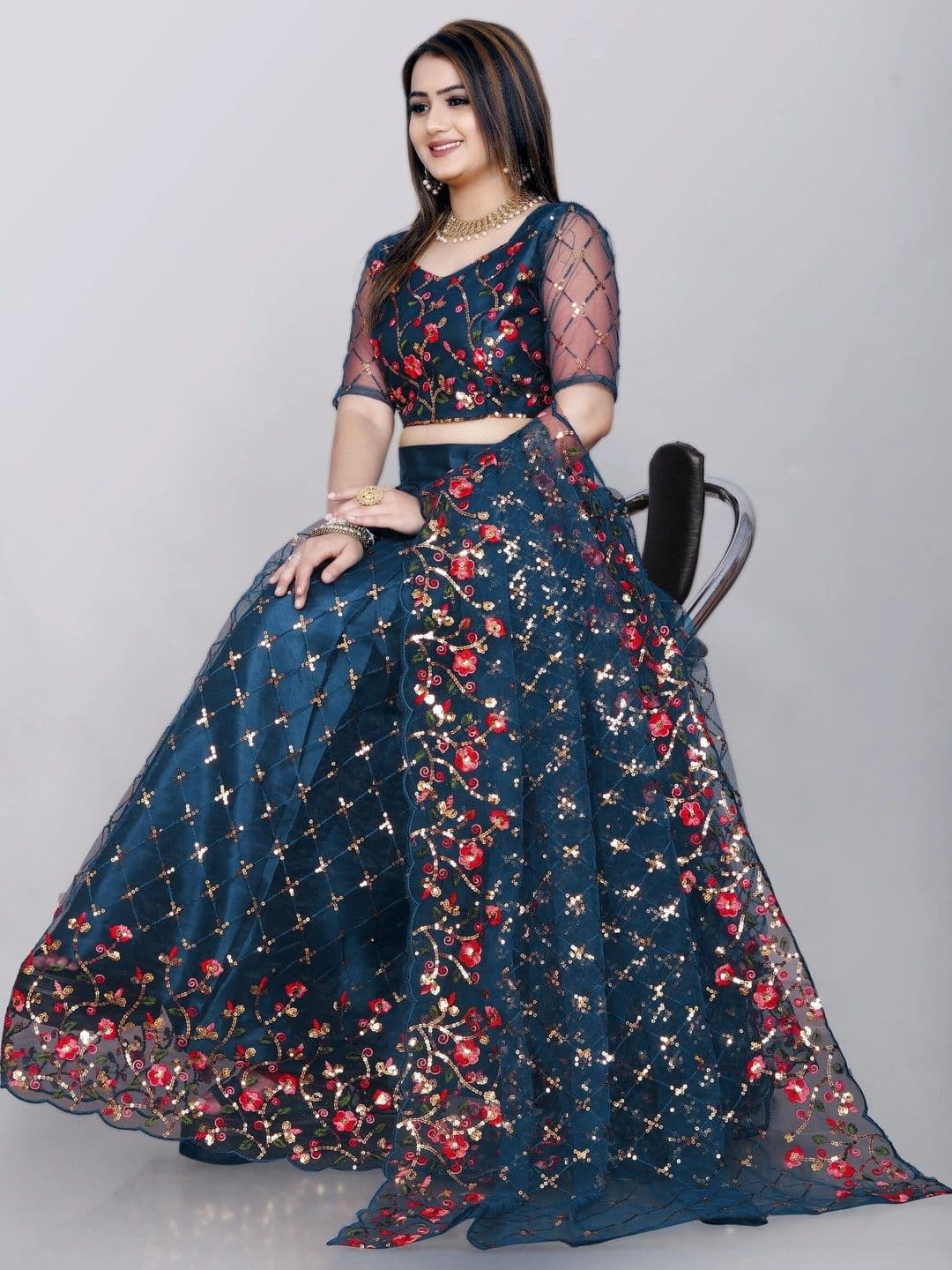 Mb Fashion Embellished Sequinned Ready to Wear Lehenga & Unstitched Blouse With Dupatta - view 1