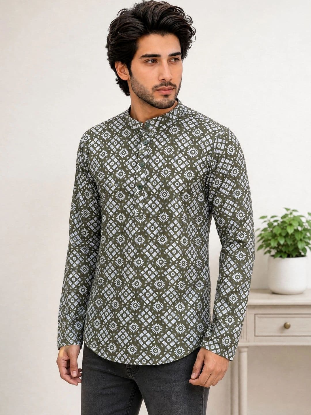 Moda Rapido Men Geometric Printed Kurta - view 1