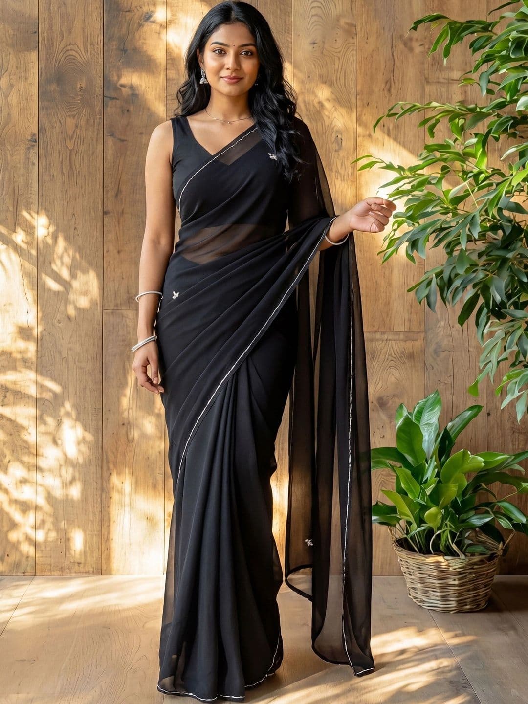Anouk Women Floral Embroidered Poly Georgette Designer Saree - view 1