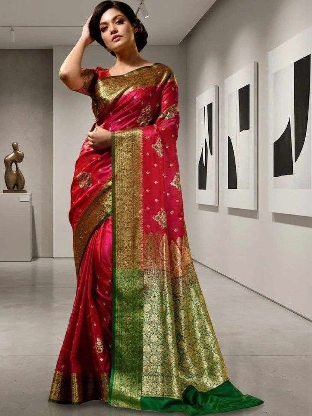 AmiFashion Woven Design Zari Art Silk Banarasi Saree - view 1