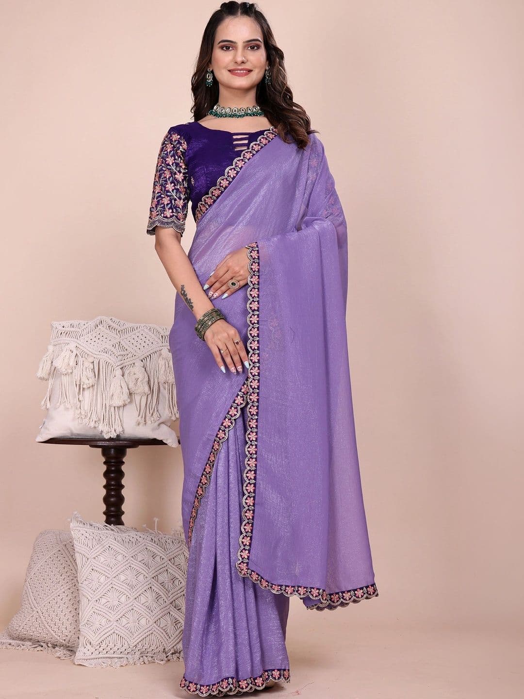 Panzora Floral Embroidered Poly Georgette Designer Saree - view 1