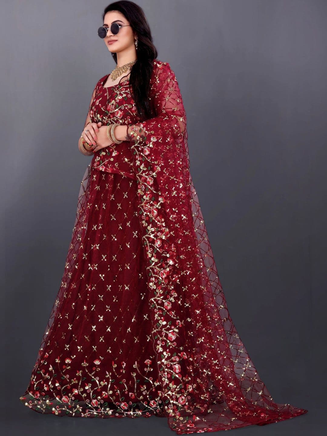 Mb Fashion Embroidered Sequinned Ready to Wear Lehenga & Unstitched Blouse With Dupatta - view 1