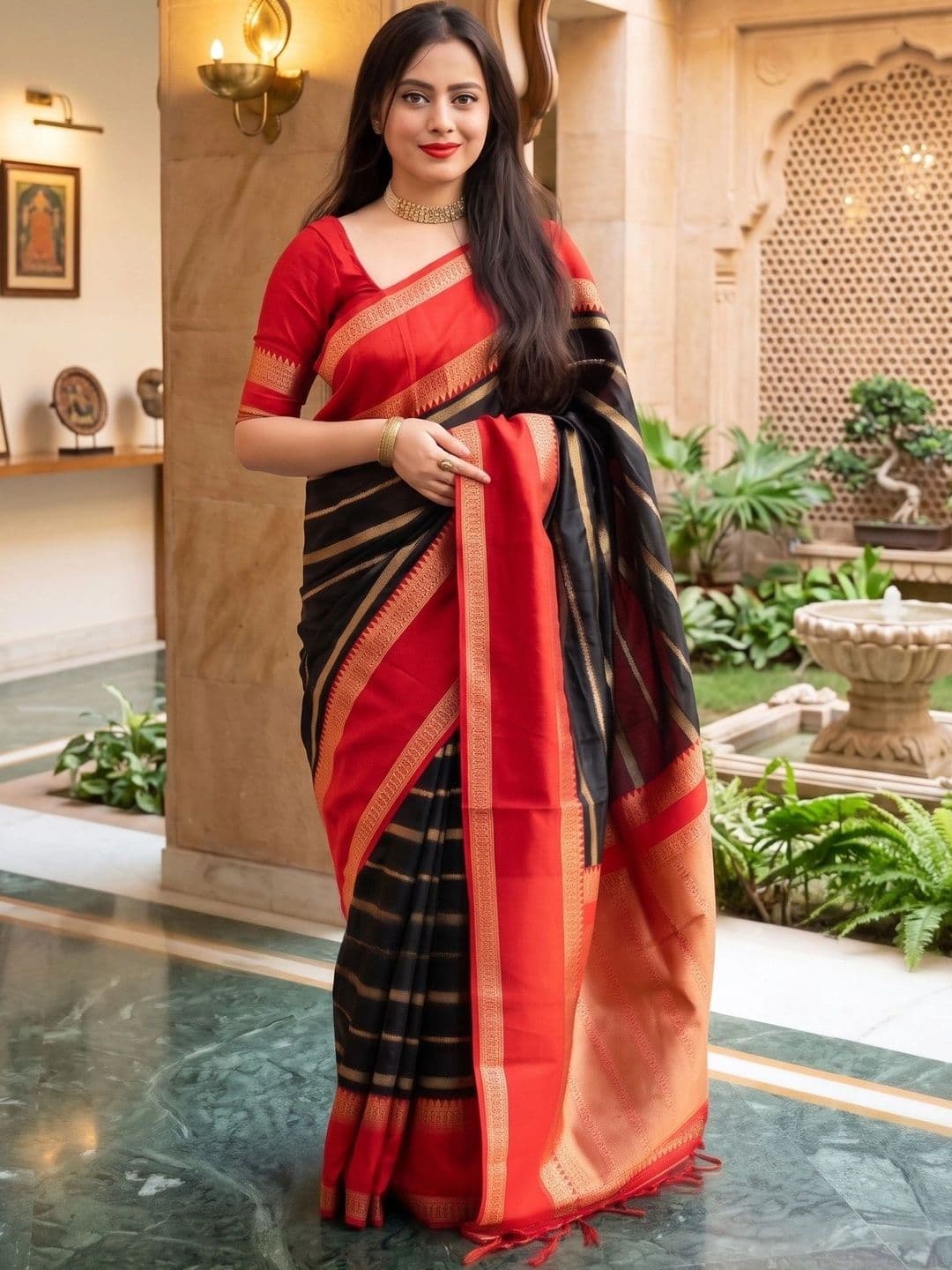 VelvetHue Woven Design Zari Art Silk Banarasi Saree - view 1