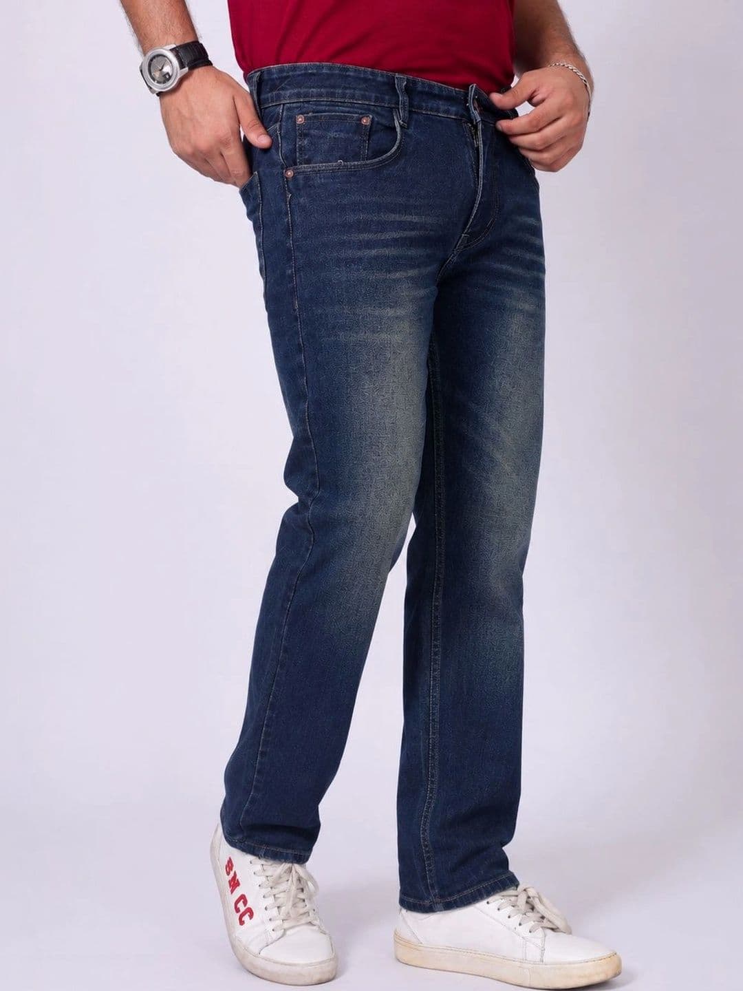 by2Men Men Straight Fit Mid-Rise Low Distress Stretchable Jeans - view 1