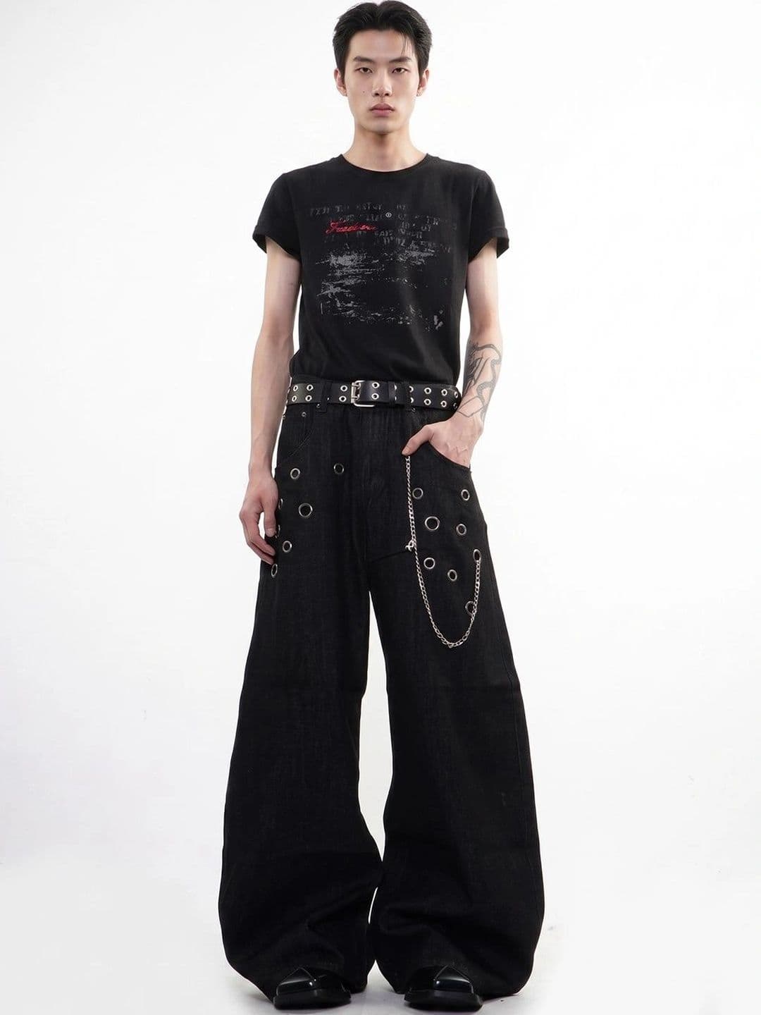 StyleCast x Revolte Men Wide Leg Mid-Rise Heavy Fade Jeans - view 1