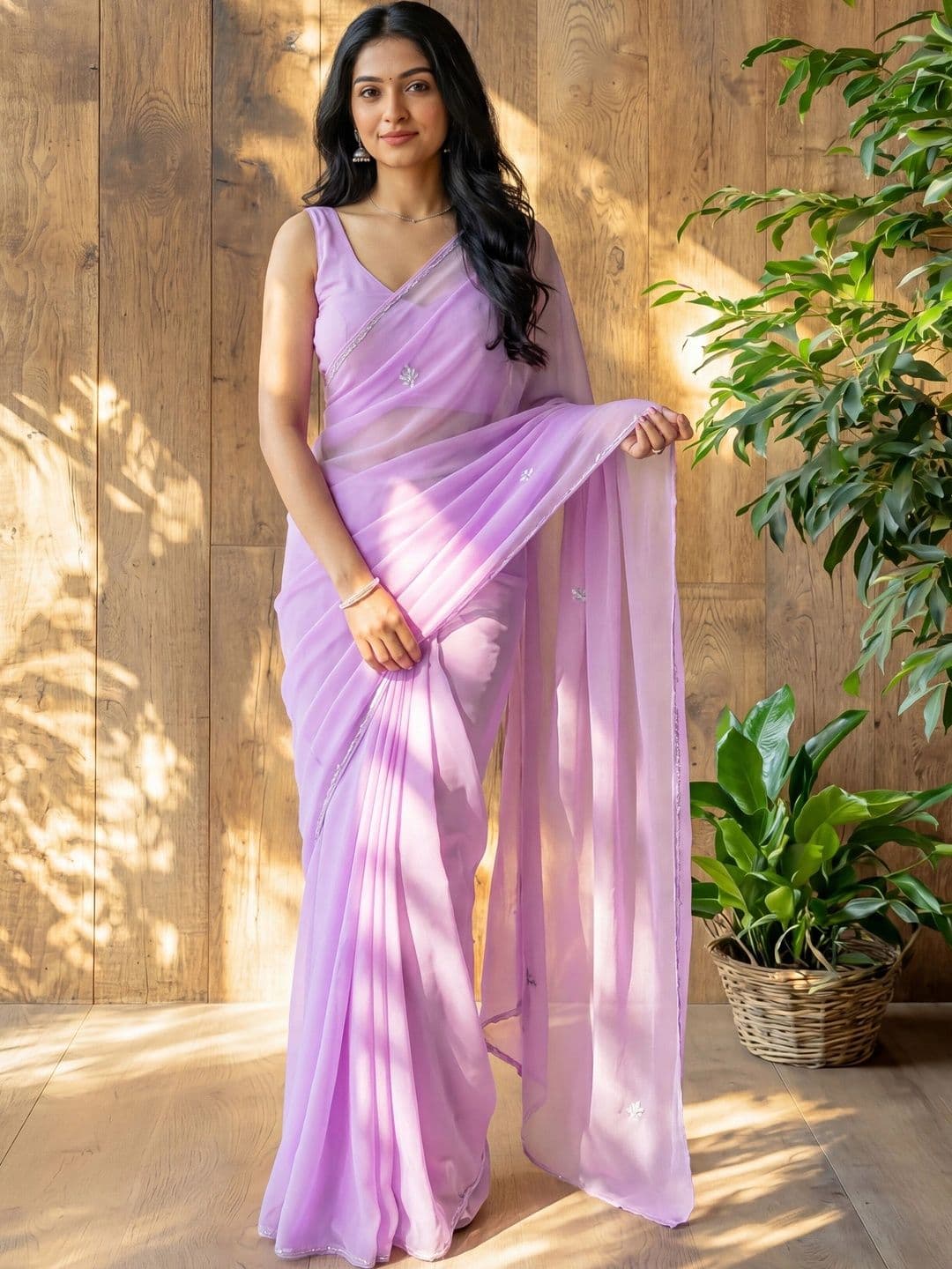 Anouk Floral Embroidered Poly Georgette Designer Saree - view 1