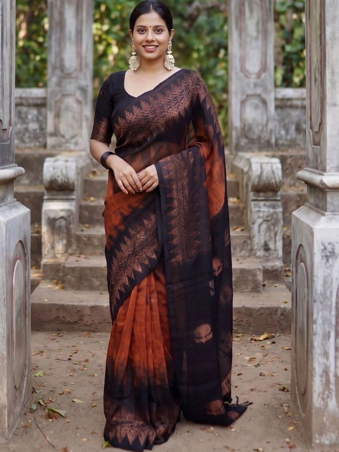FINFOL Woven Design Zari Art Silk Banarasi Saree With Blouse Piece - view 1