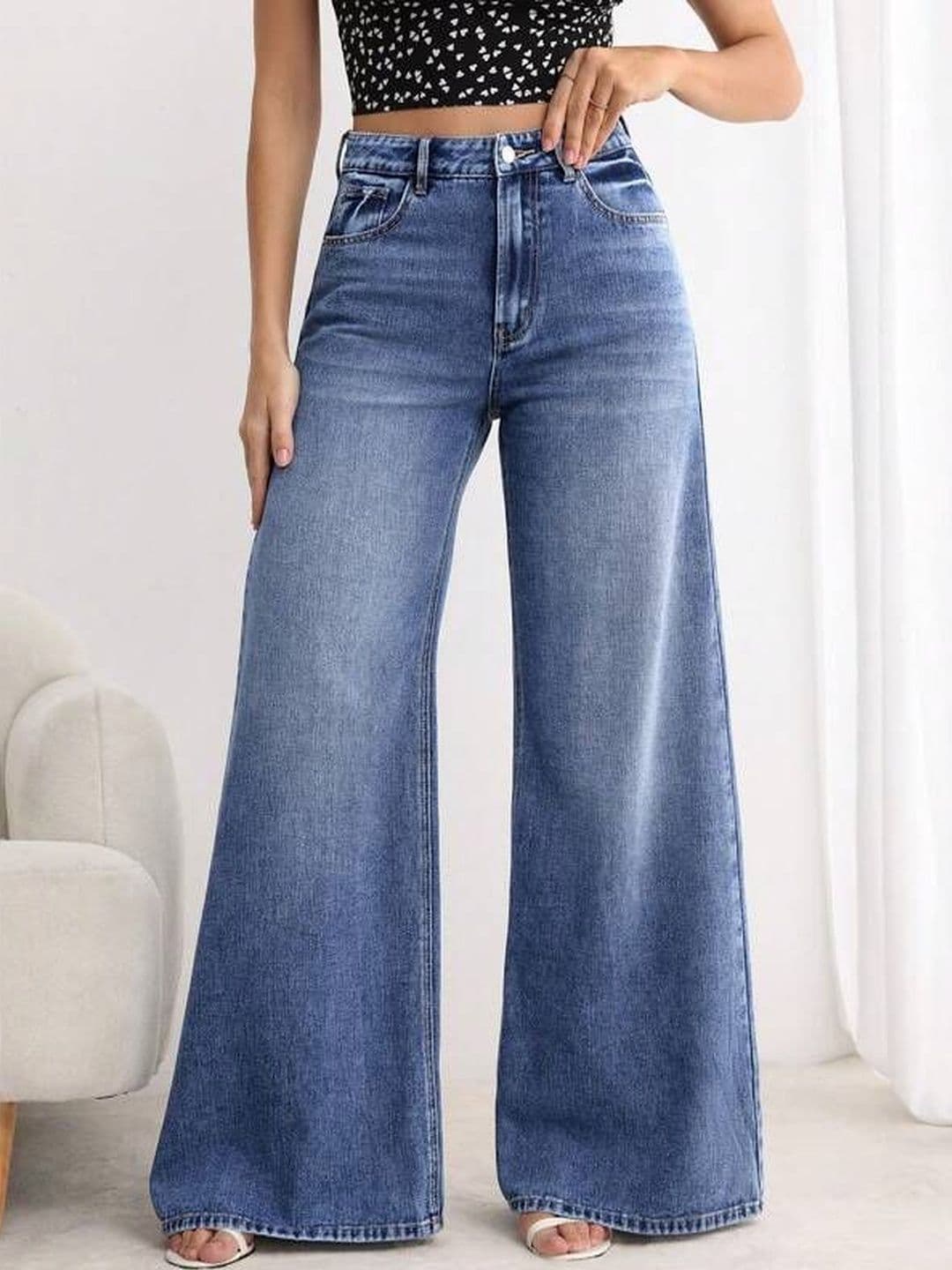 DressBerry Women Comfort Wide Leg High-Rise Light Fade Acid Wash Stretchable Jeans - view 1