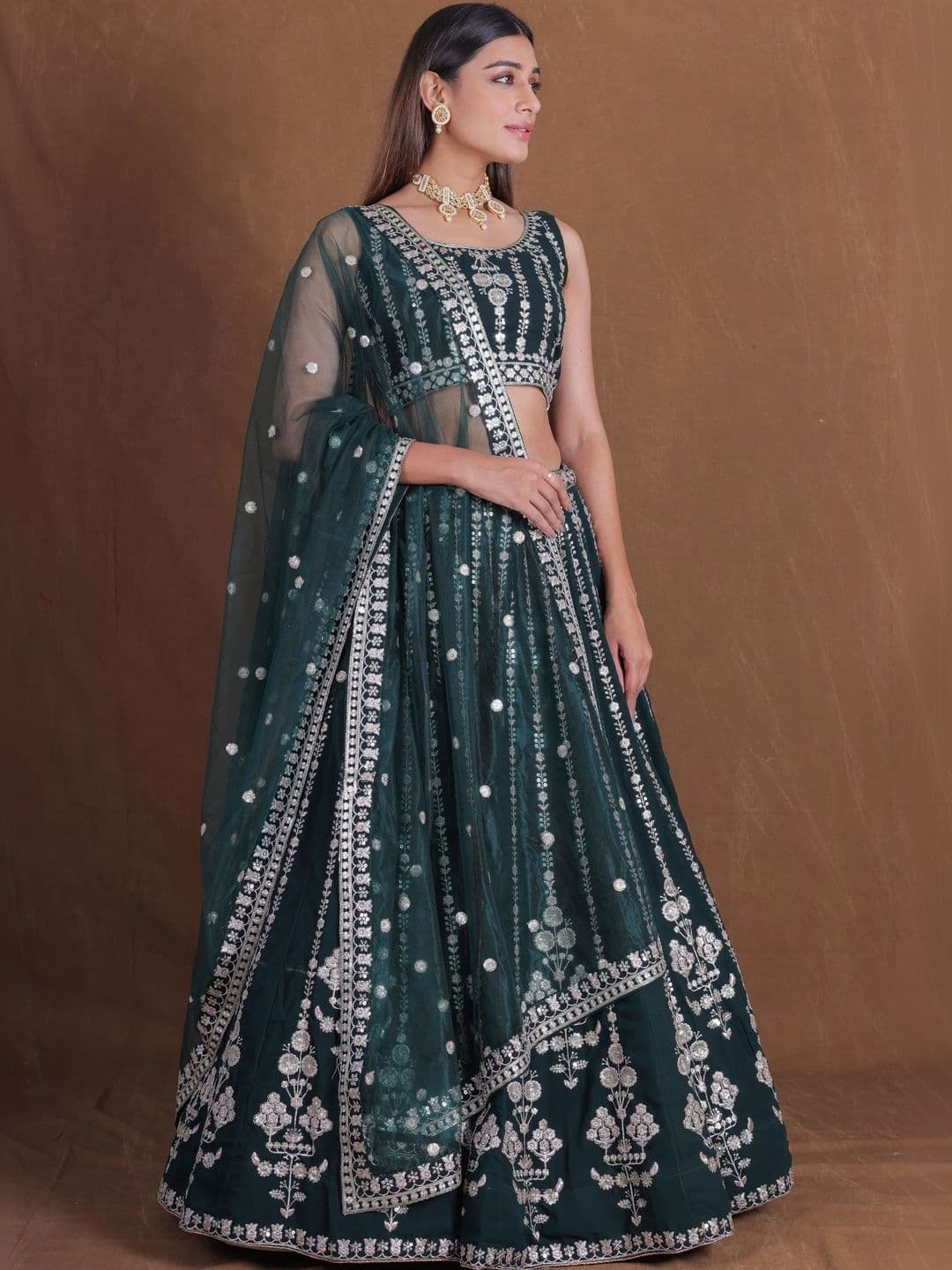 House of Pataudi Embroidered Sequinned Semi-Stitched Lehenga & Unstitched Blouse With Dupatta - view 1