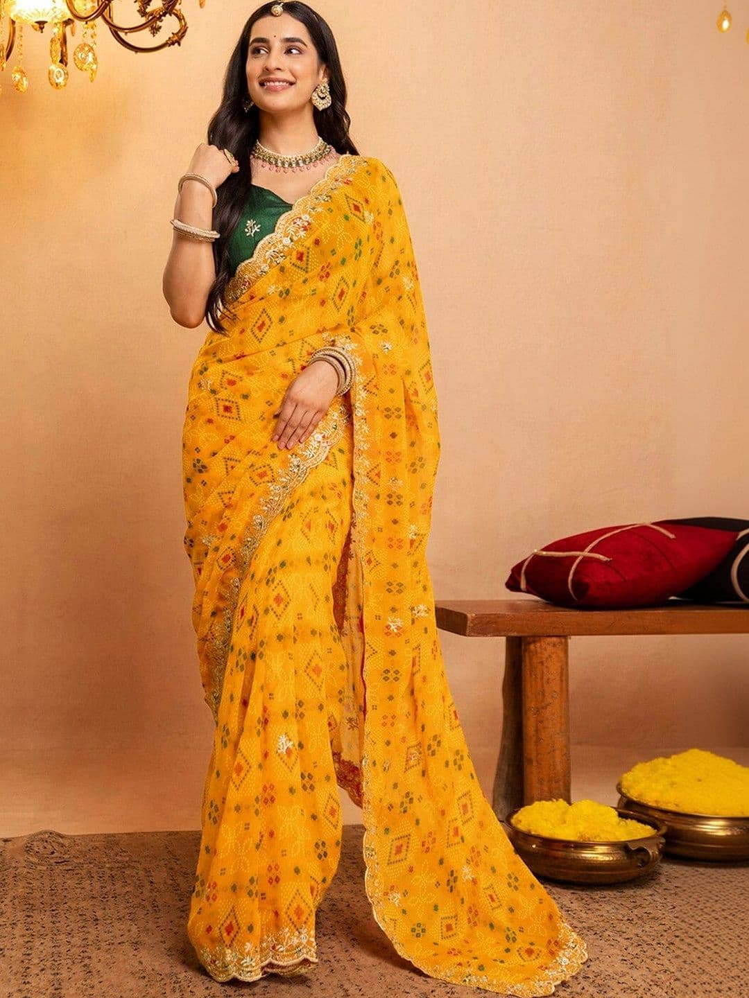 Satrani Bandhani Embroidered Pure Georgette Saree - view 1