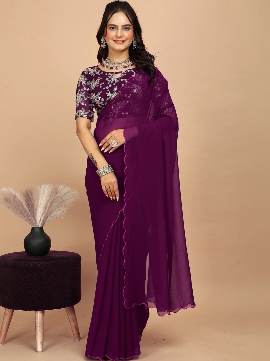 LeeliPeeri Designer Embroidered Poly Georgette Designer Saree - view 1