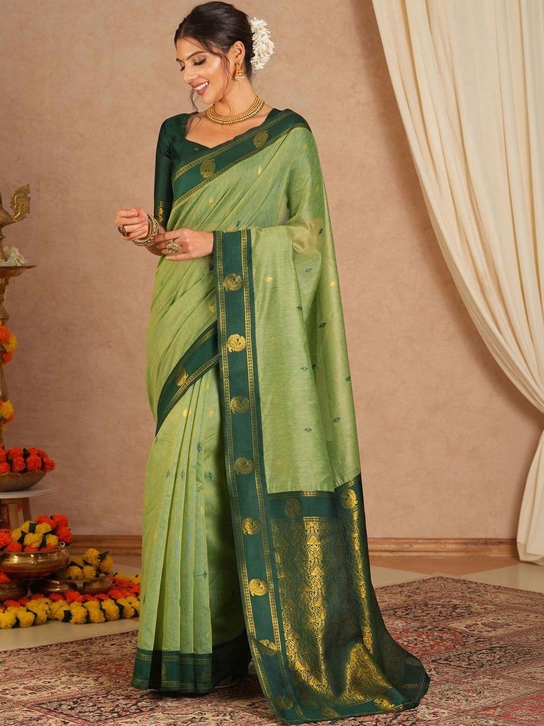 Mitera Ethnic Motifs Zari Designer Maheshwari Saree - view 1