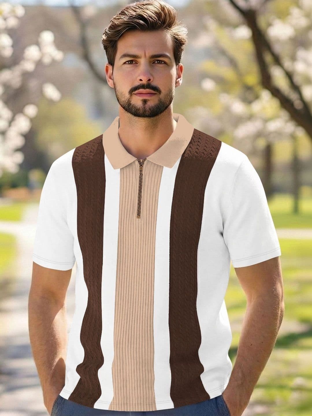 HERE&NOW Men Colourblocked Polo Collar T-shirt - view 1