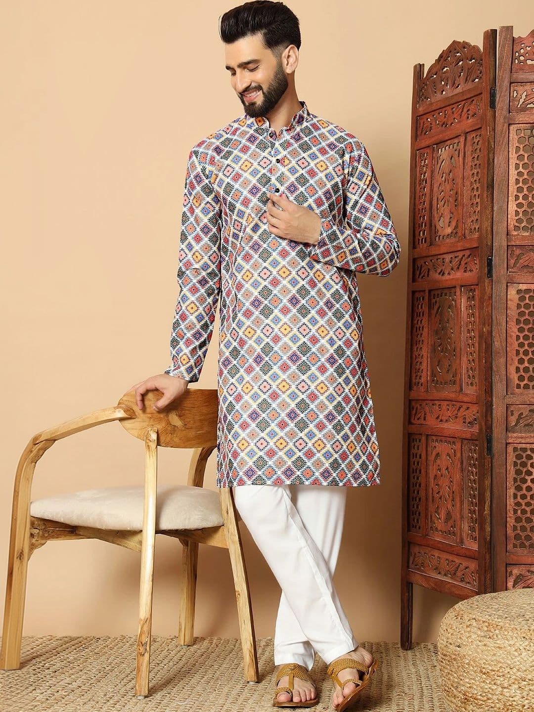 Sangria Men Geometric Printed Kurta - view 1