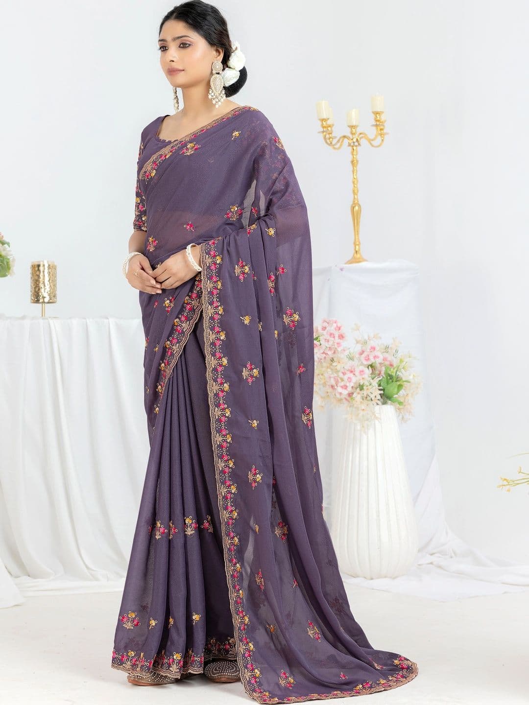 LabelVASTRA Embellished Embroidered Poly Georgette Saree - view 1