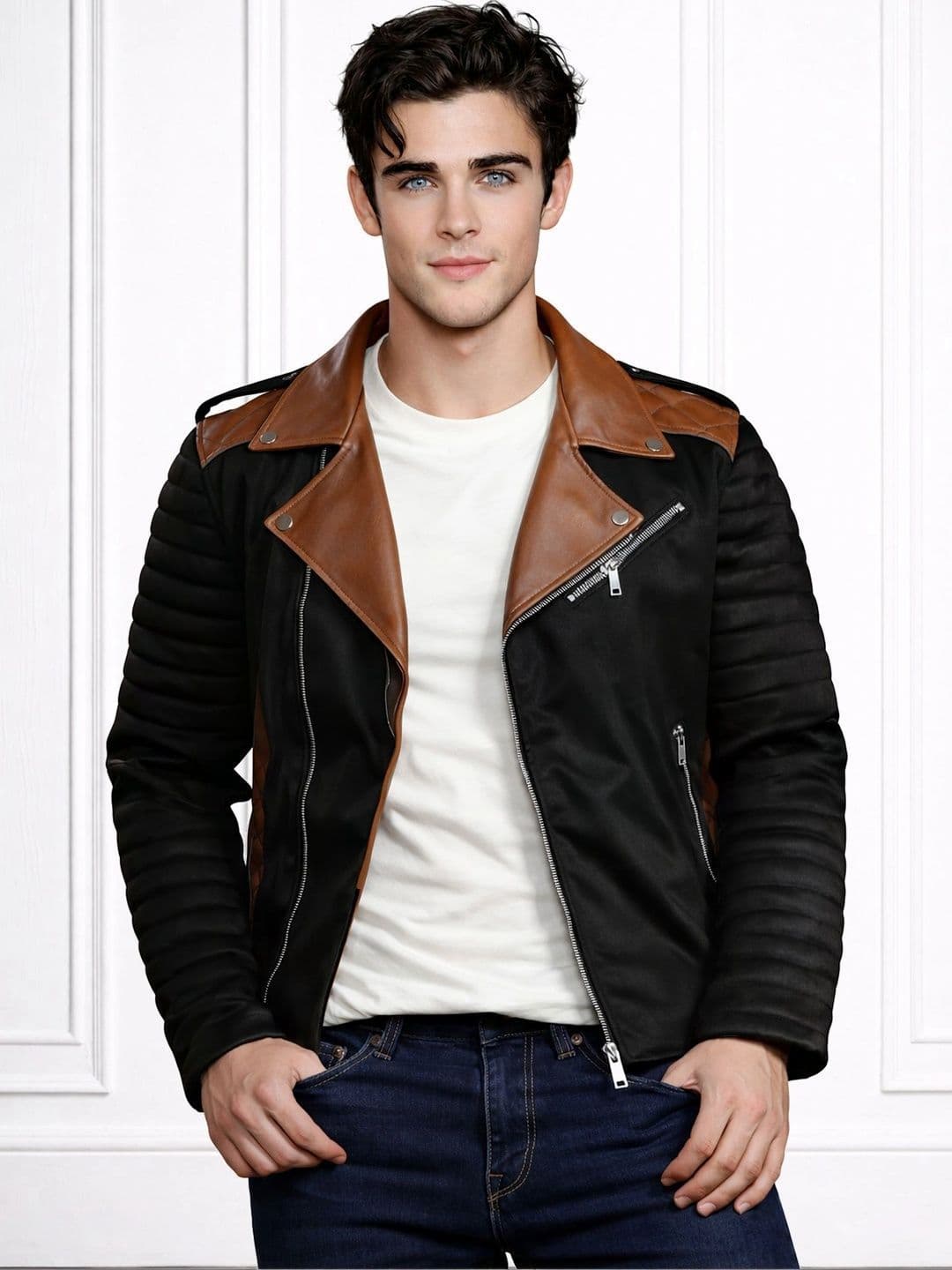 Leather Retail Men Colourblocked Suede Lightweight Outdoor Biker Jacket - view 1