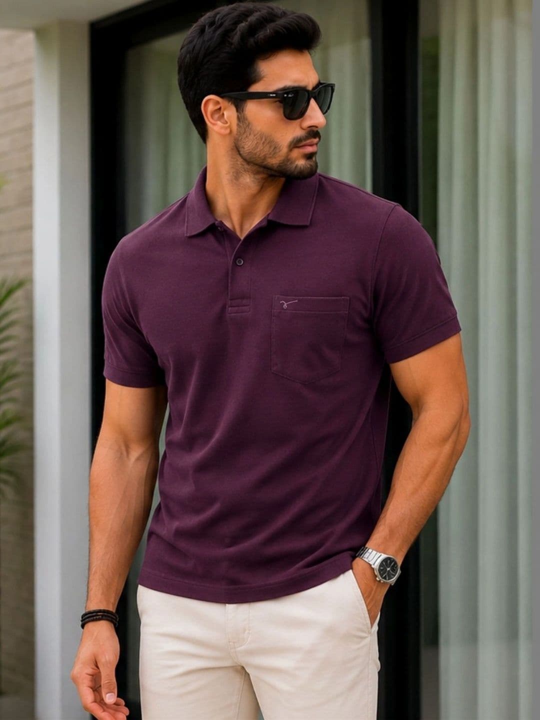 Here&Now X Parcel Yard Men Polo Collar Pockets T-shirt - view 1