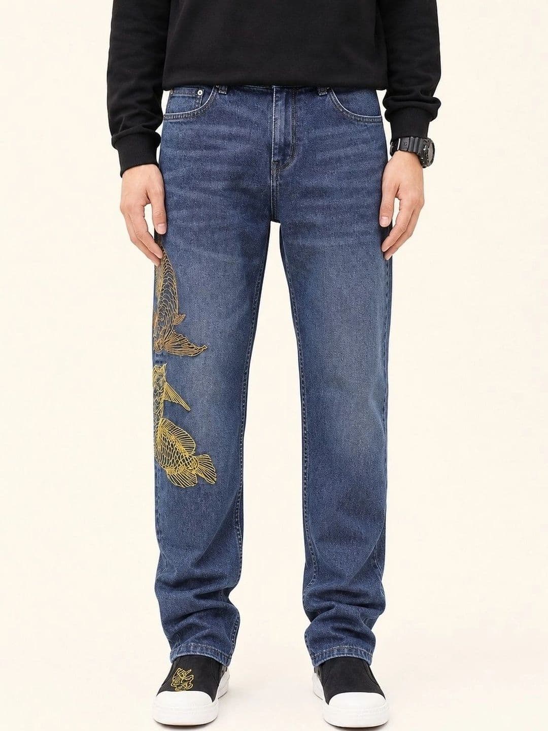 StyleCast x Revolte Men Slim Fit Mid-Rise Heavy Fade Embroidered Stretchable Jeans - view 1