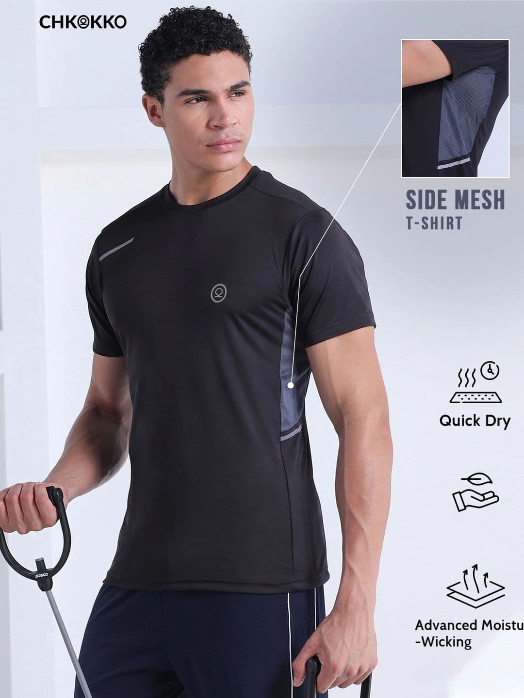 CHKOKKO Men Charcoal Grey Solid Round Neck T-shirt - view 1