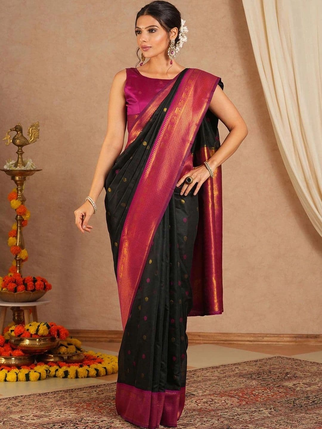 Mitera Zari Designer Maheshwari Saree - view 1