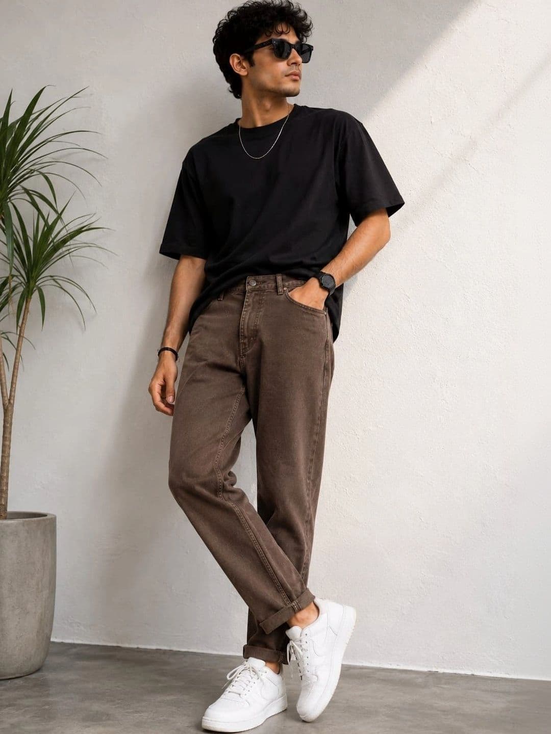 Dot Badges Men Mid-Rise Cuffed Hem Jeans - view 1