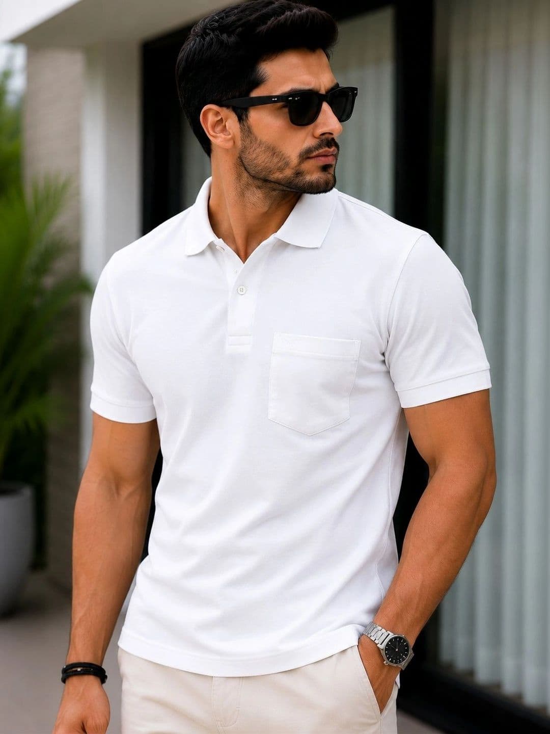 Here&Now X Parcel Yard Men Polo Collar Pockets T-shirt - view 1