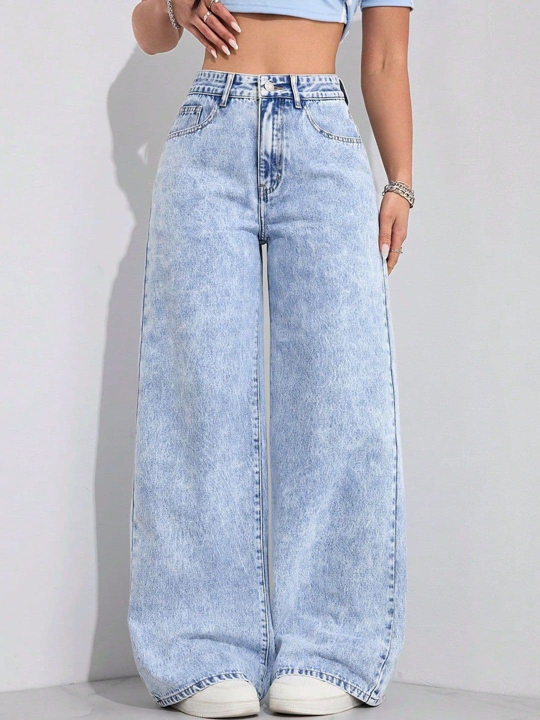DressBerry Women Comfort Straight Fit High-Rise Light Fade Acid Wash Stretchable Jeans - view 1