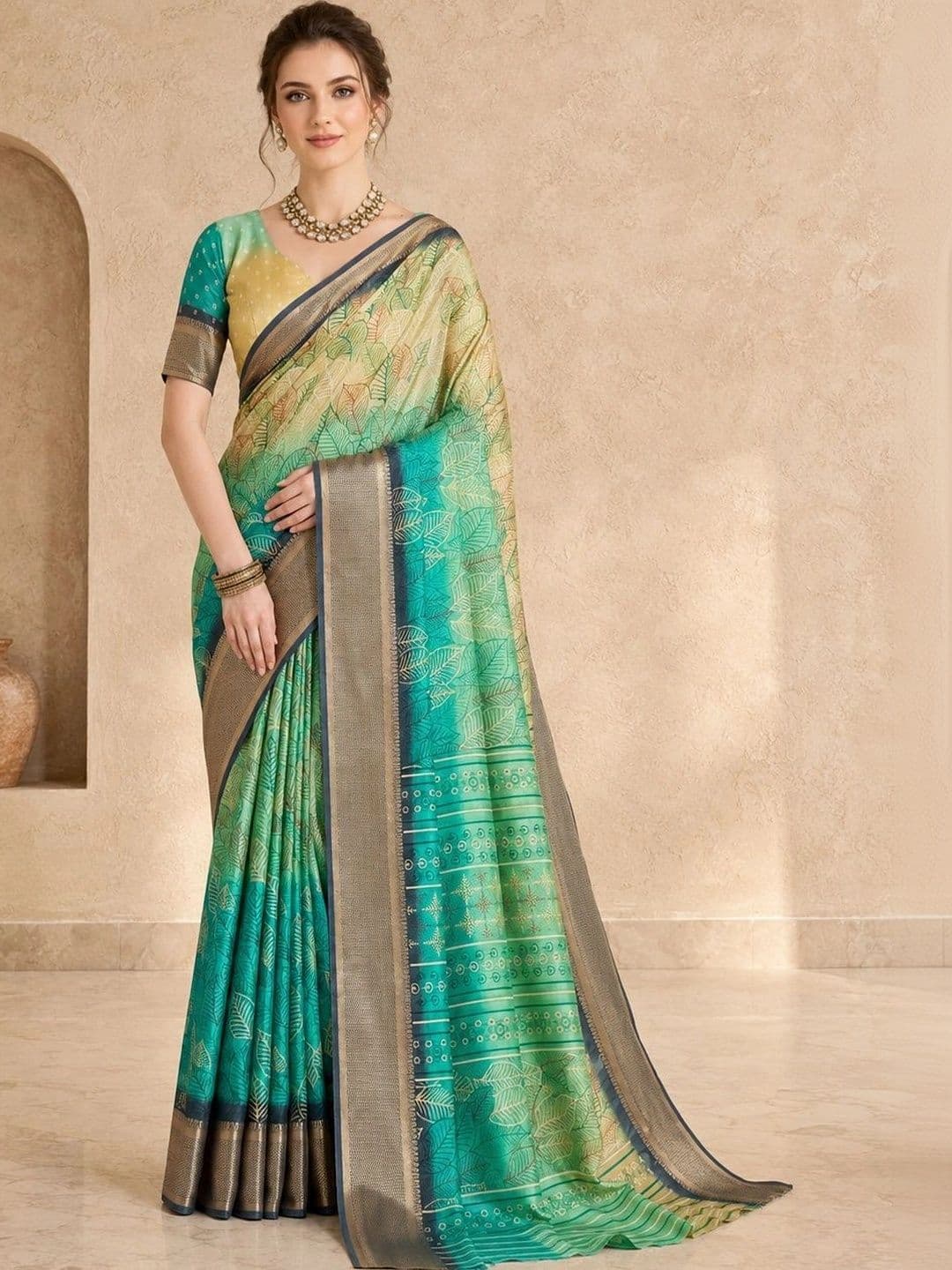 ELINA FASHION & HOME Ethnic Motifs Zari Silk Blend Fusion Patola Saree - view 1