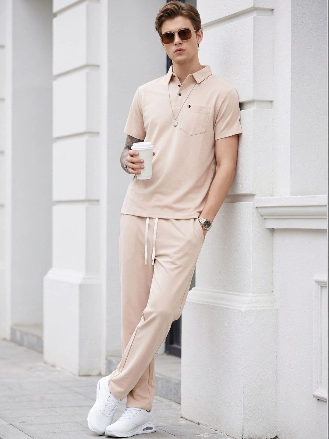 WEET Men Shirt Collar T-Shirt and Pyjama Set - view 1