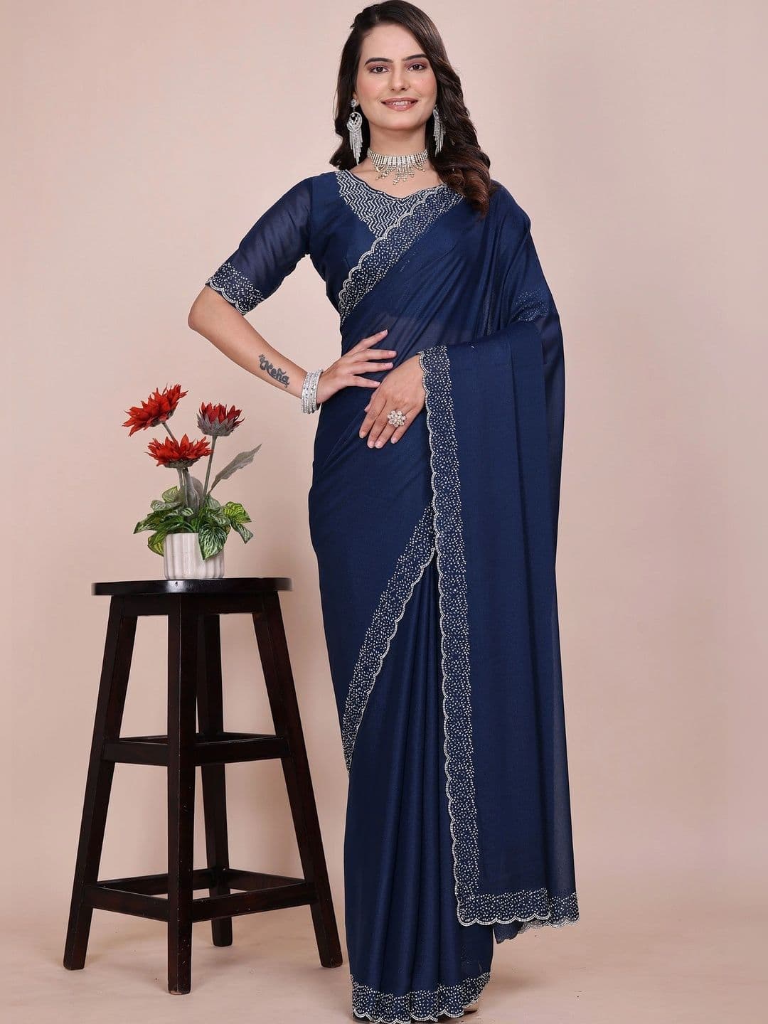 KALINI Embellished Embroidered Poly Georgette Designer Saree - view 1