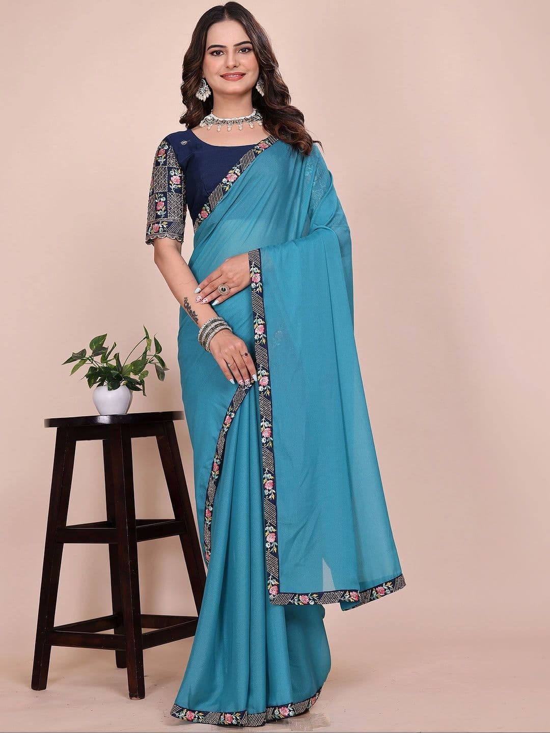 KALINI Embroidered Poly Georgette Designer Saree - view 1