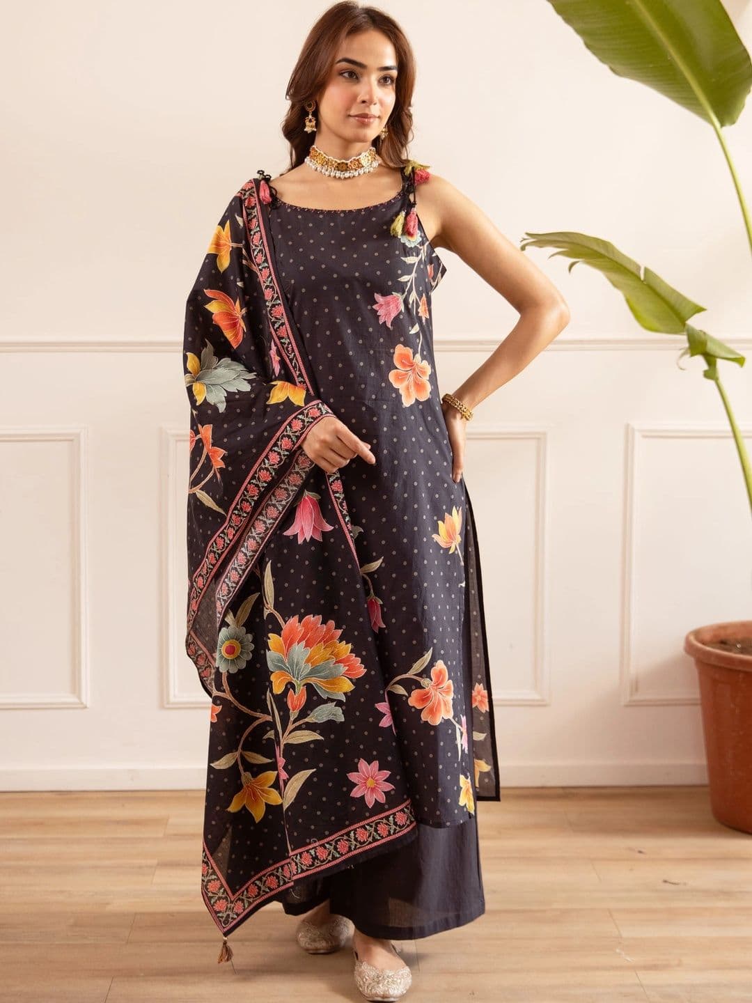 KALINI Floral Printed Regular Pure Cotton Kurta with Palazzos & With Dupatta - view 1