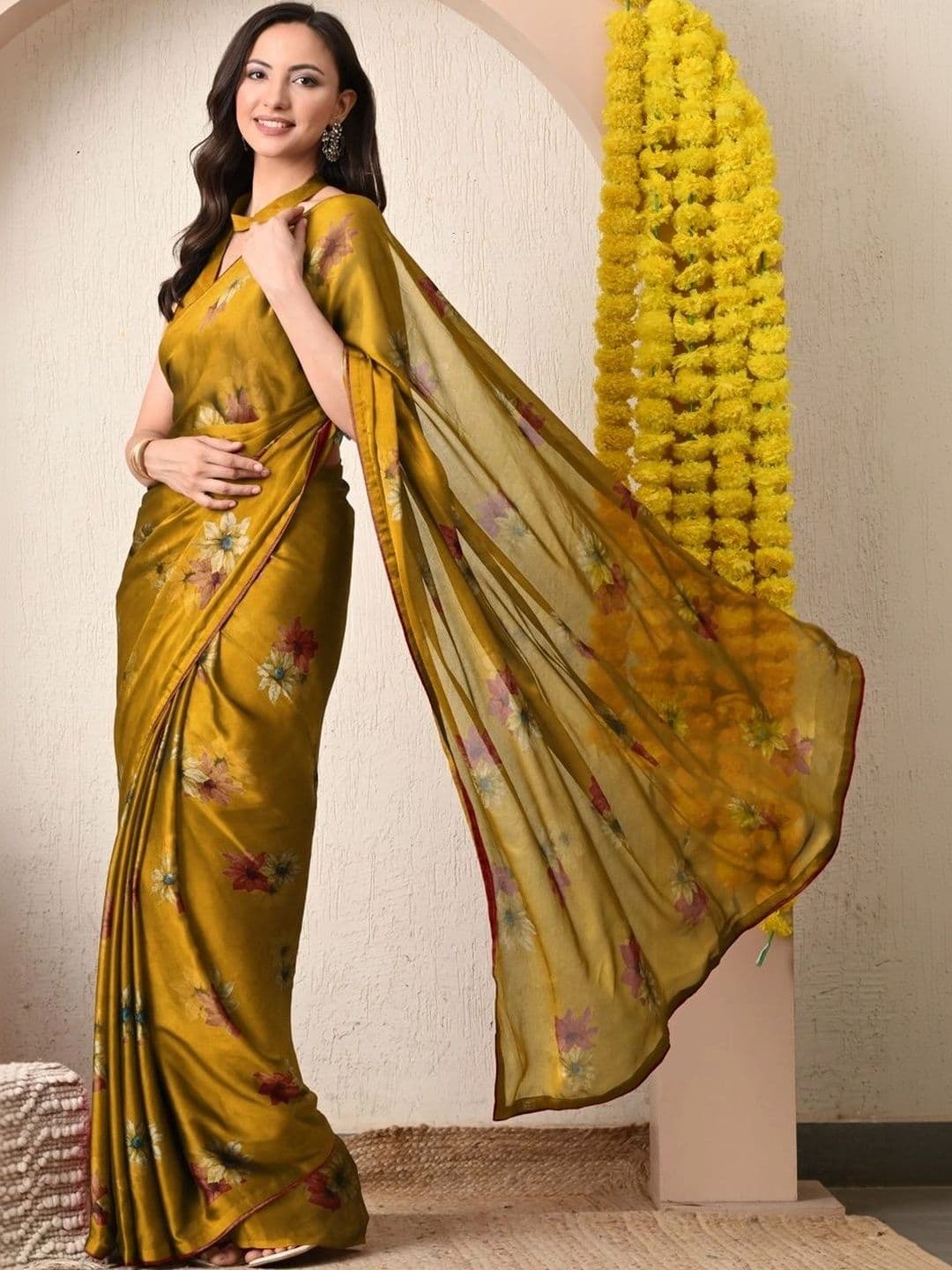 KALINI Floral Poly Chiffon Designer Saree - view 1