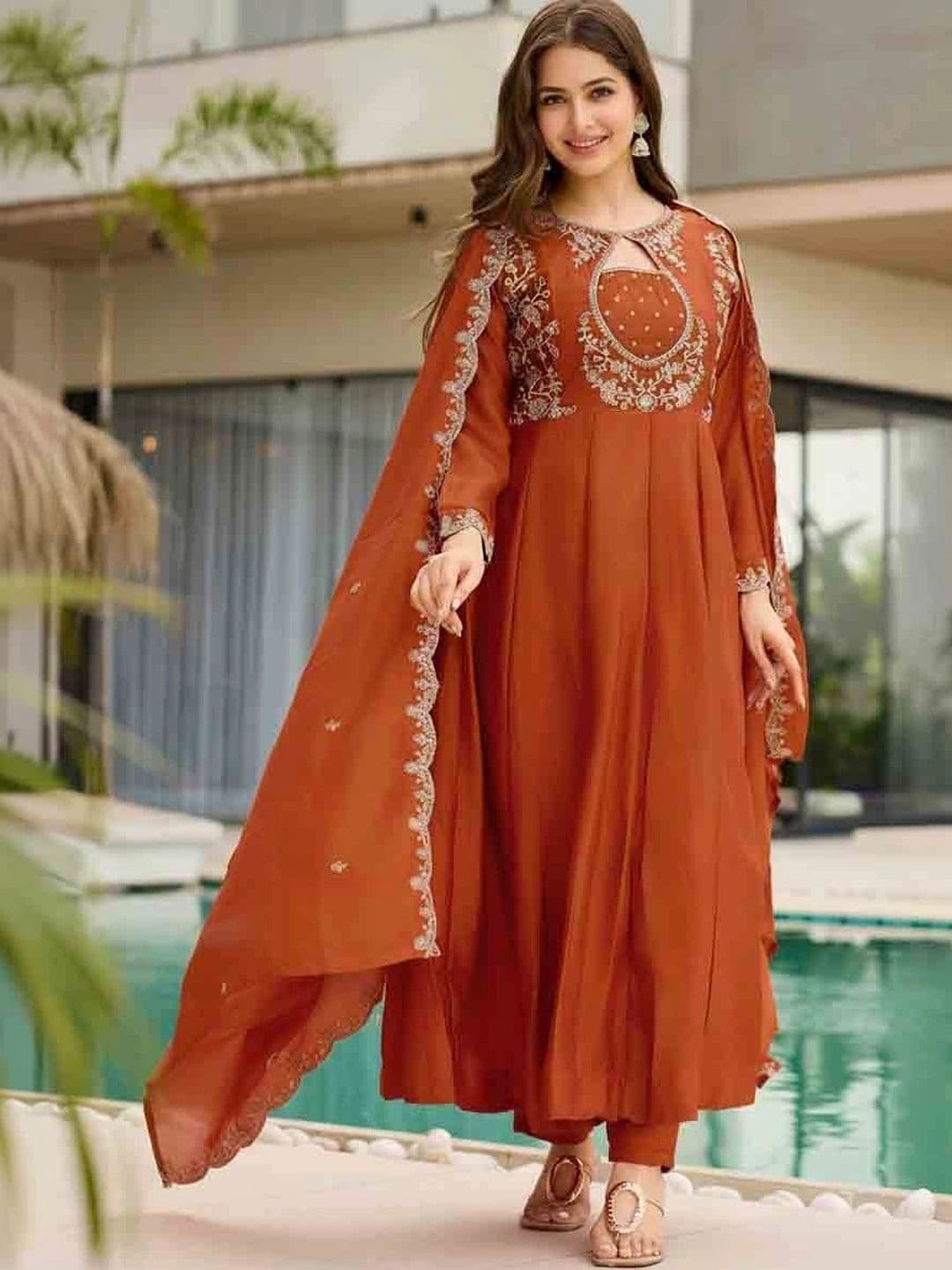 Anouk Women Ethnic Motifs Embroidered Empire Thread Work Kurta with Trousers & With Dupatta - view 1