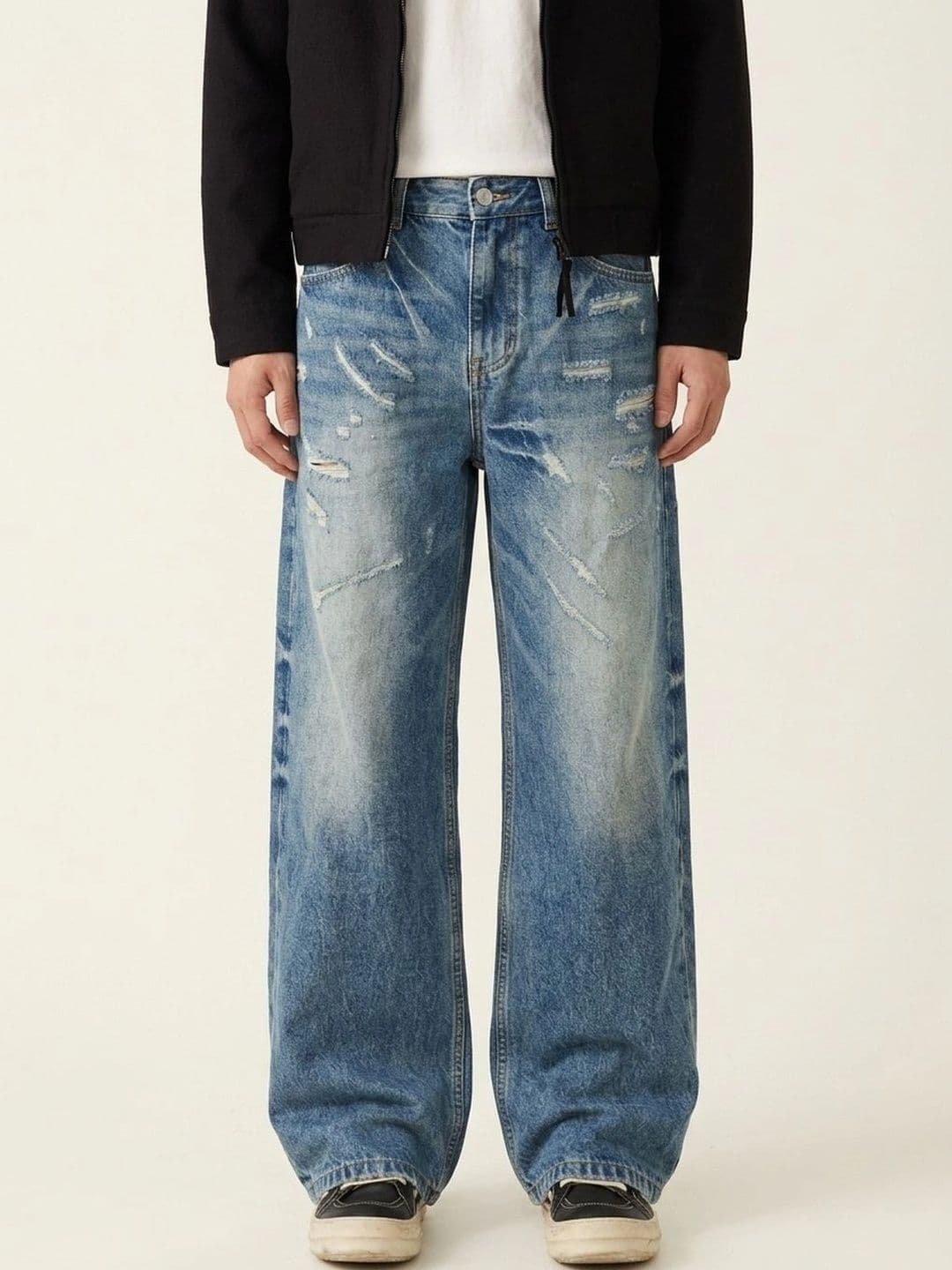 StyleCast x Revolte Men Wide Leg Mid-Rise Distressed Jeans - view 1