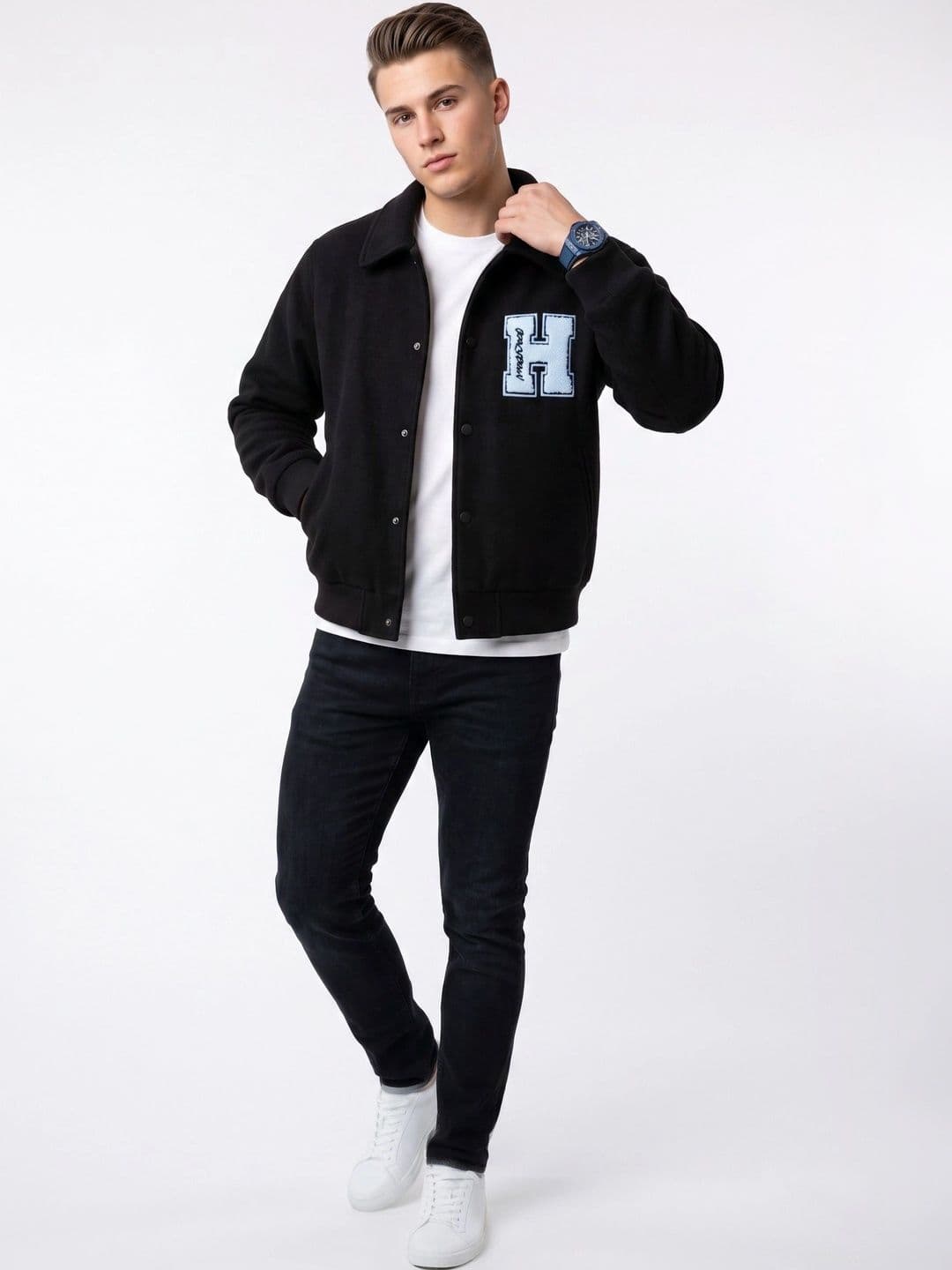 oiin Men Typography Fleece Blend Bomber Jacket - view 1