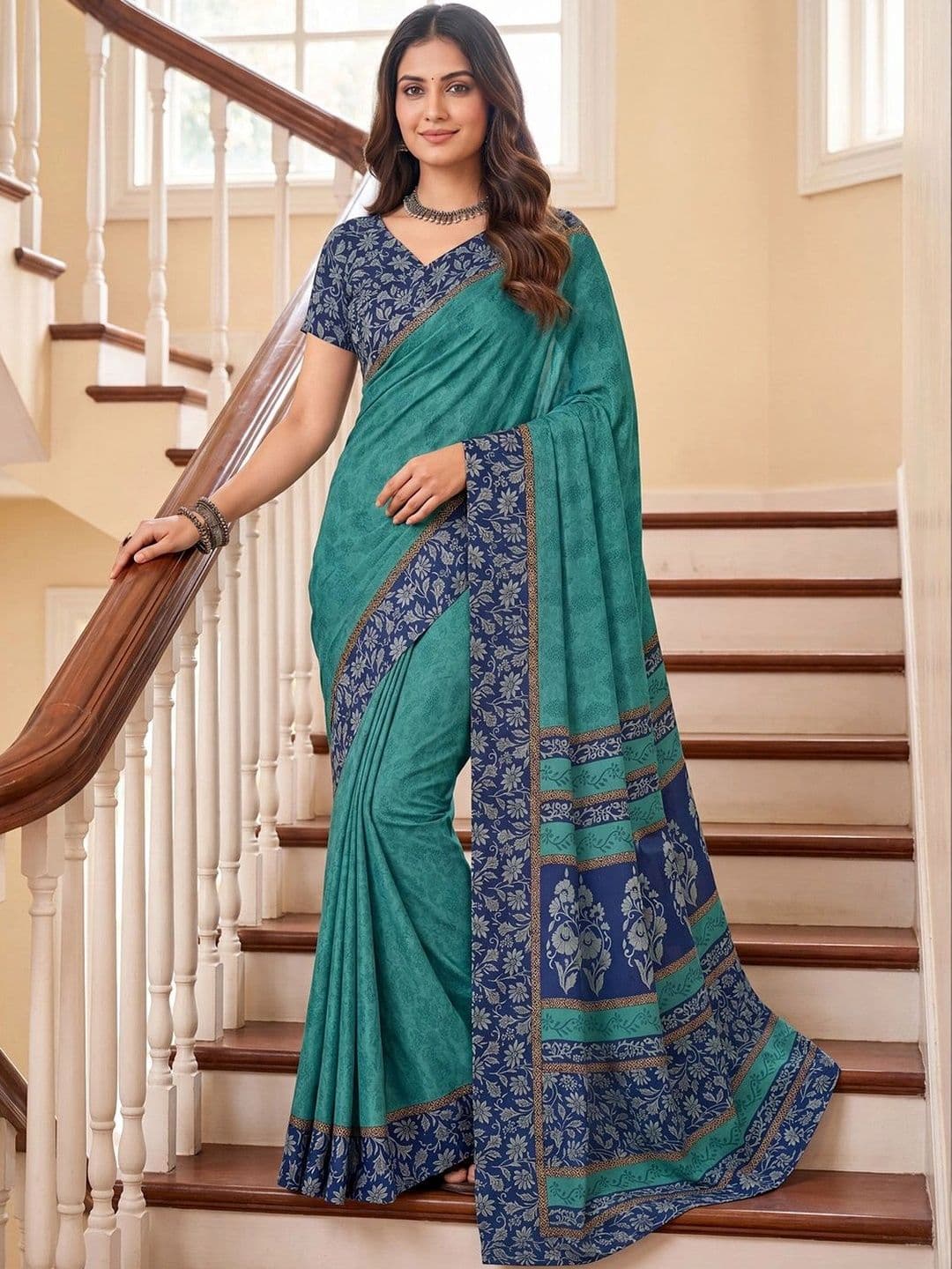 Mitera Floral Poly Crepe Designer Saree - view 1